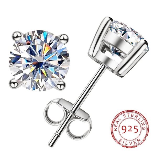 SunEE Jewelry Jewelry - Certified Moissanite Diamond 2ct Round Brilliant Stud Earrings NEW